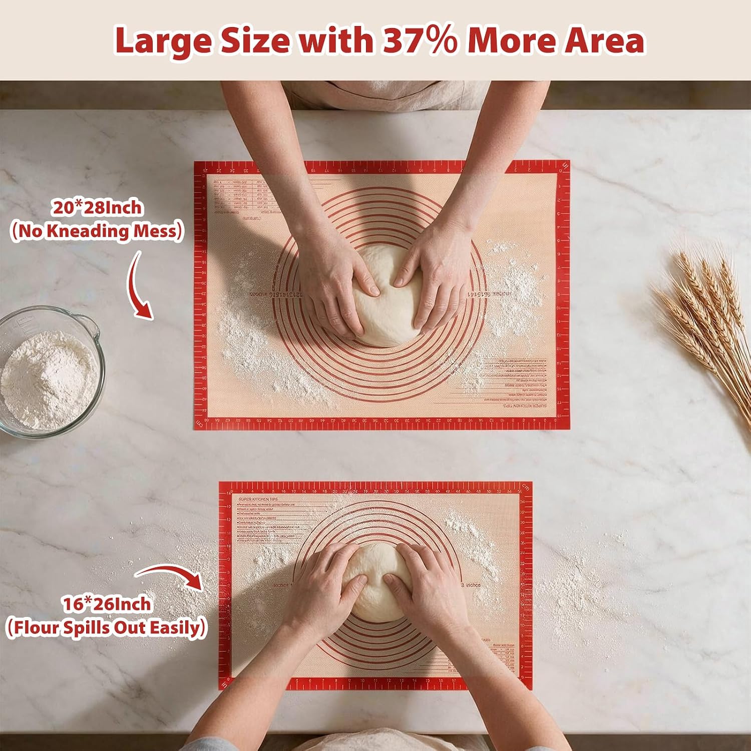 Thumbnail 1 de Folksy Super Kitchen FI2028red Silicone Pastry Mat, 28 x 20 in, Red