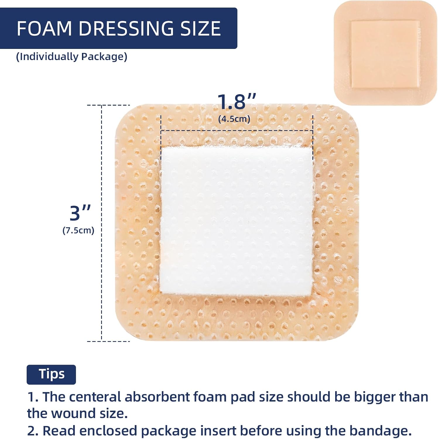 Thumbnail 1 de URAY Silicone Foam Dressing, 3" x 3", Sterile, Waterproof, 10-Pack