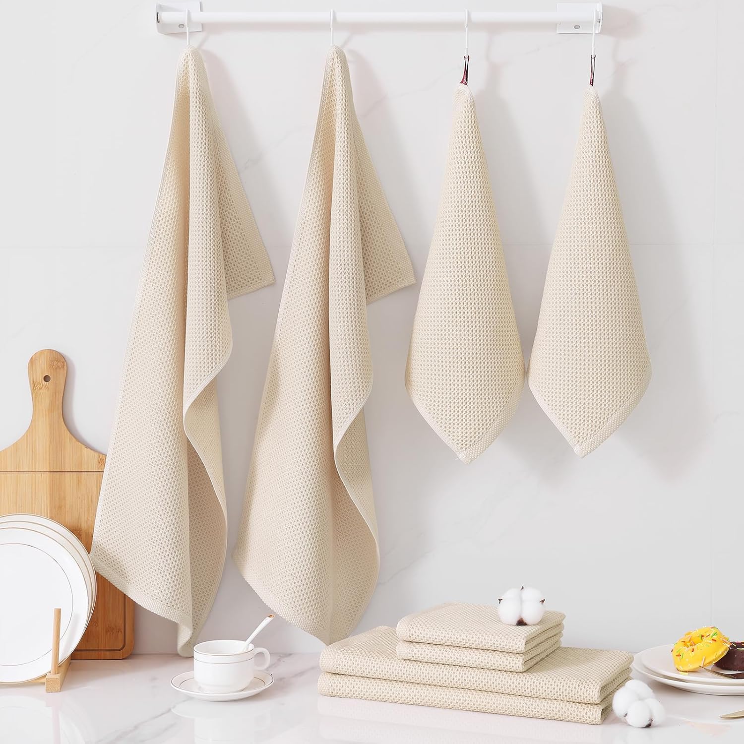 Thumbnail 6 de Homaxy 100% Cotton Kitchen Towels and Dishcloths Set (8-Piece) in Beige