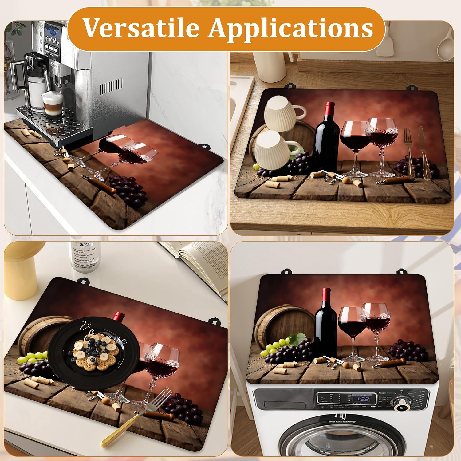 Thumbnail 6 de YIKTI Farmhouse Grape Wine Stove Top Cover, 28 x 20 Inch Washable Mat