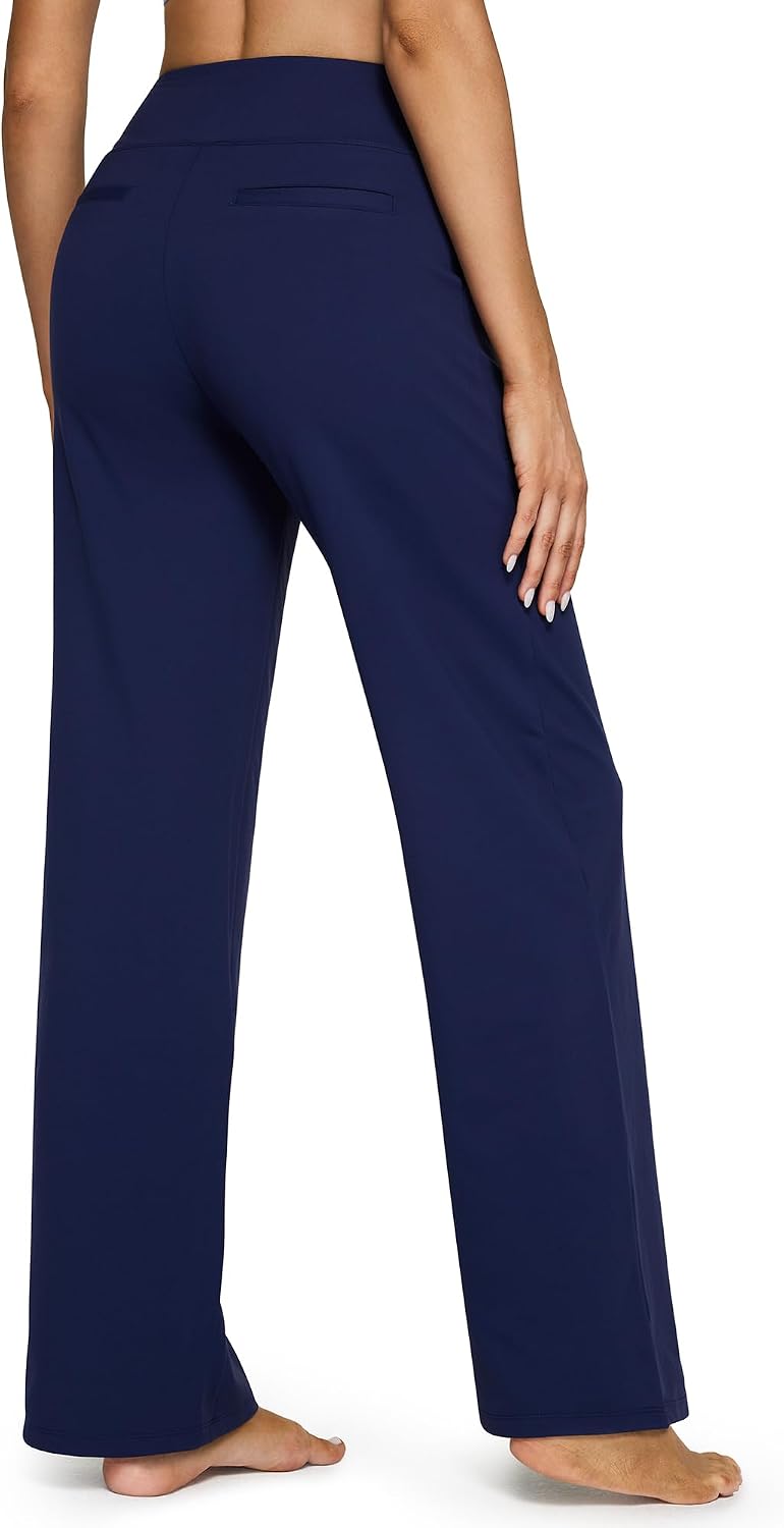 Detalle de G4Free Yoga Damenhose hohe Taille mit 4 Taschen – weites Bein, Stretch & Bauchkontrolle