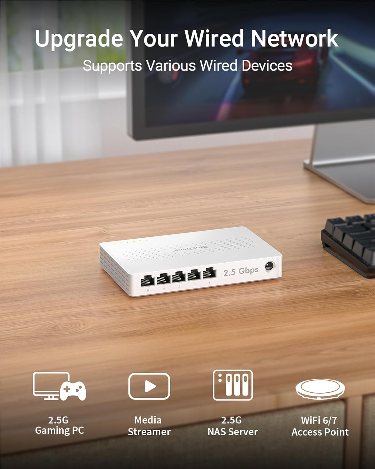 Thumbnail 2 de BrosTrend 5-Ports 2,5G LAN Switch – Unmanaged, leise und plug-and-play