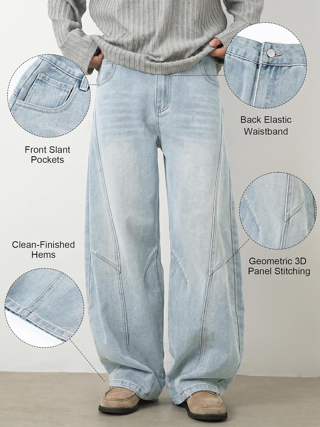 Thumbnail 3 de Icymay Mens Baggy Jeans, Wide-Leg Y2K Vintage Denim