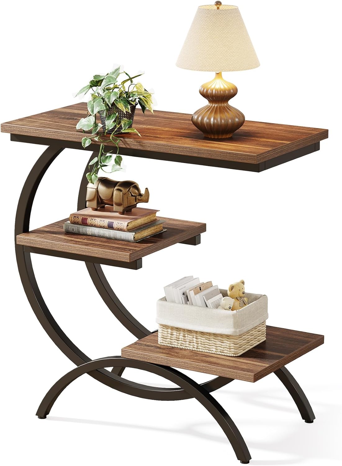 Detalle de LITTLE TREE XFVC-HS069 Narrow End Table with 3 Shelves, Rustic Brown