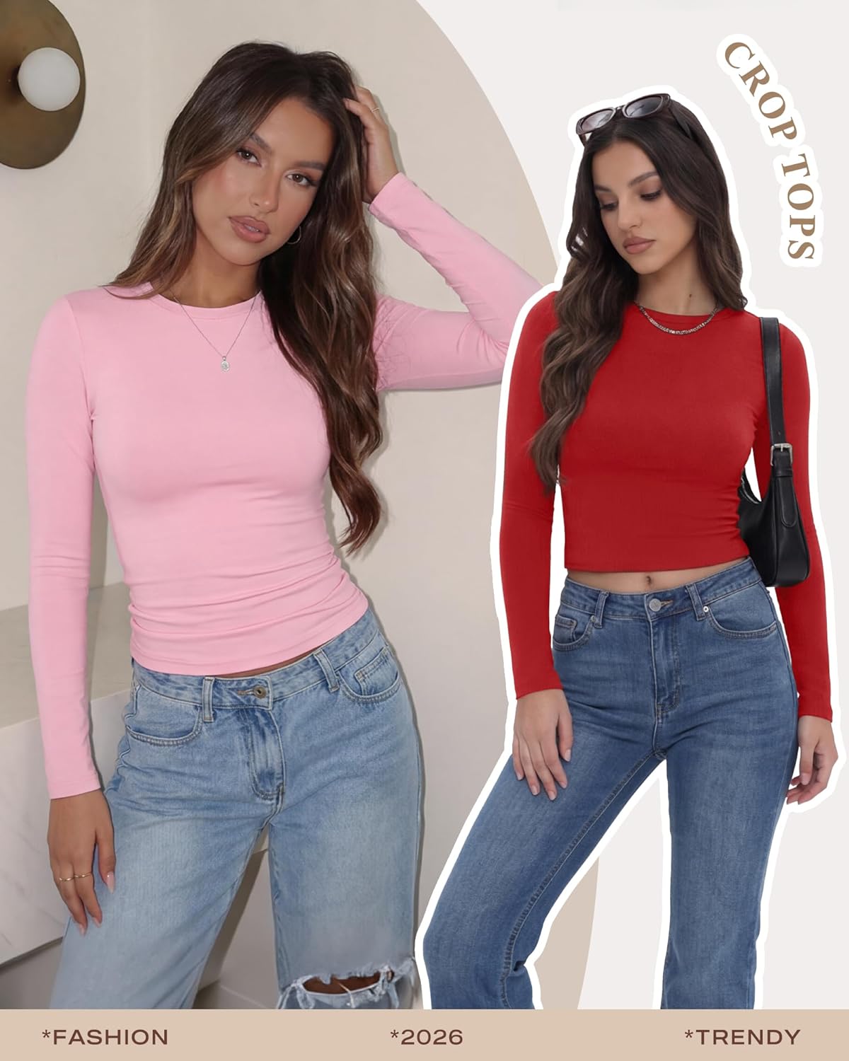 Thumbnail 3 de TNNZEET Women’s Long Sleeve Basic Soft Tee (4-Way Stretch Crew Neck Crop Top)