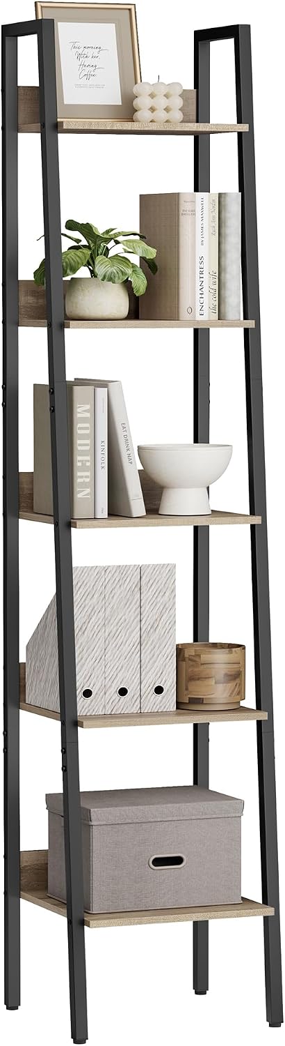 Detalle de VASAGLE Étagère Échelle à 5 niveaux LLS109B50V2 - Bois Marron Camel et Noir
