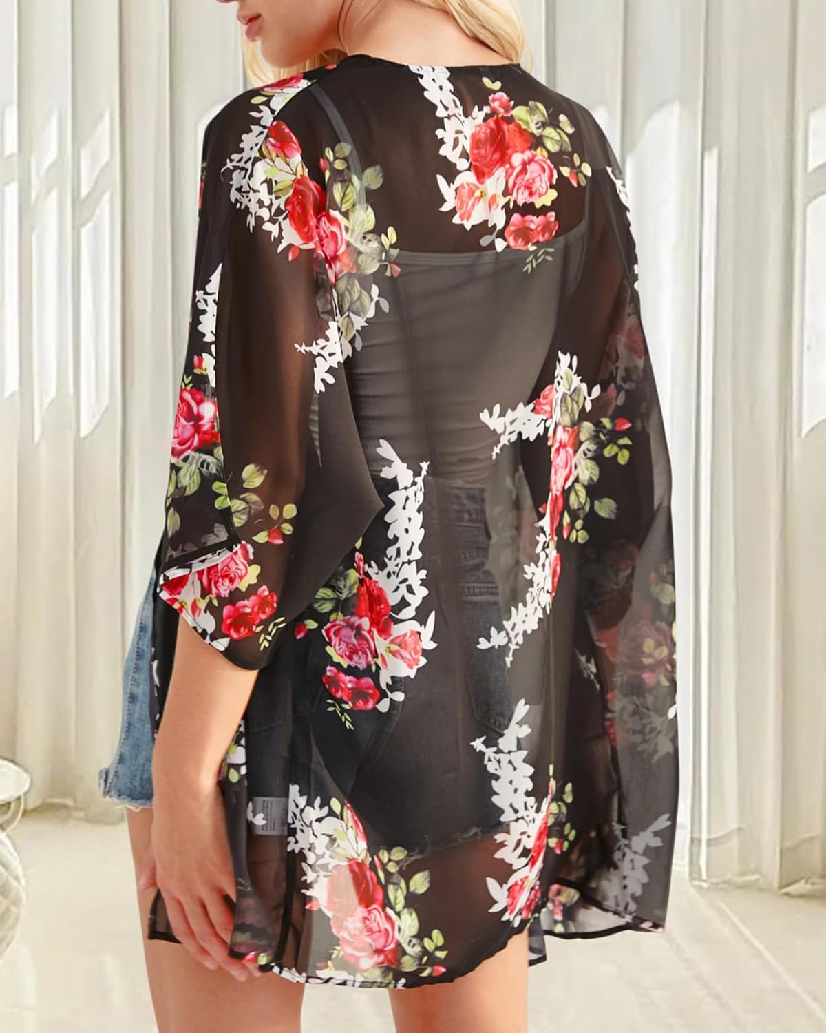 Detalle de Floral Puff Sleeve Kimono Cardigan 5XL 🌺