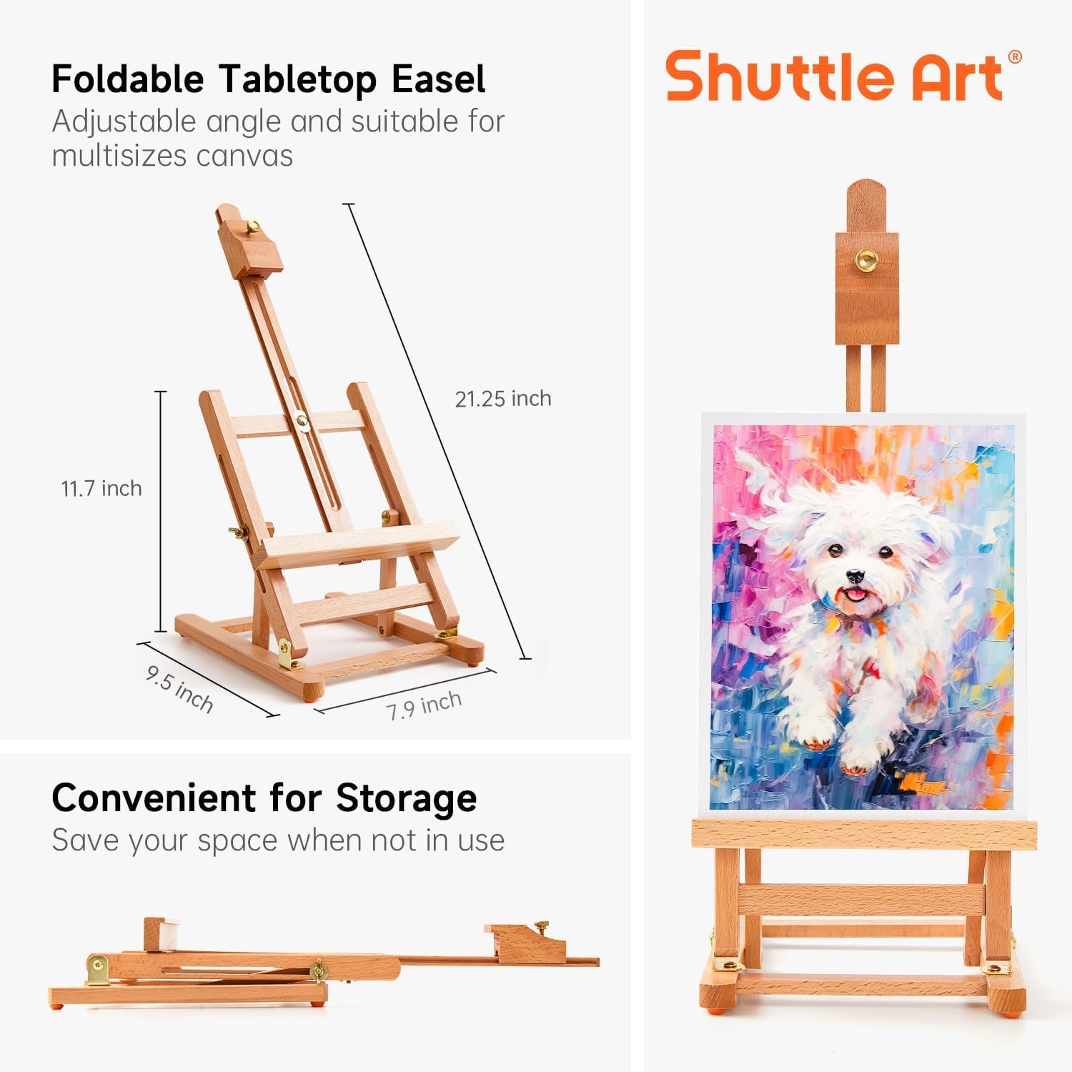 Detalle de Shuttle Art 66 Pack Acrylic Paint Set with Wooden Easel, Canvas and Brushes