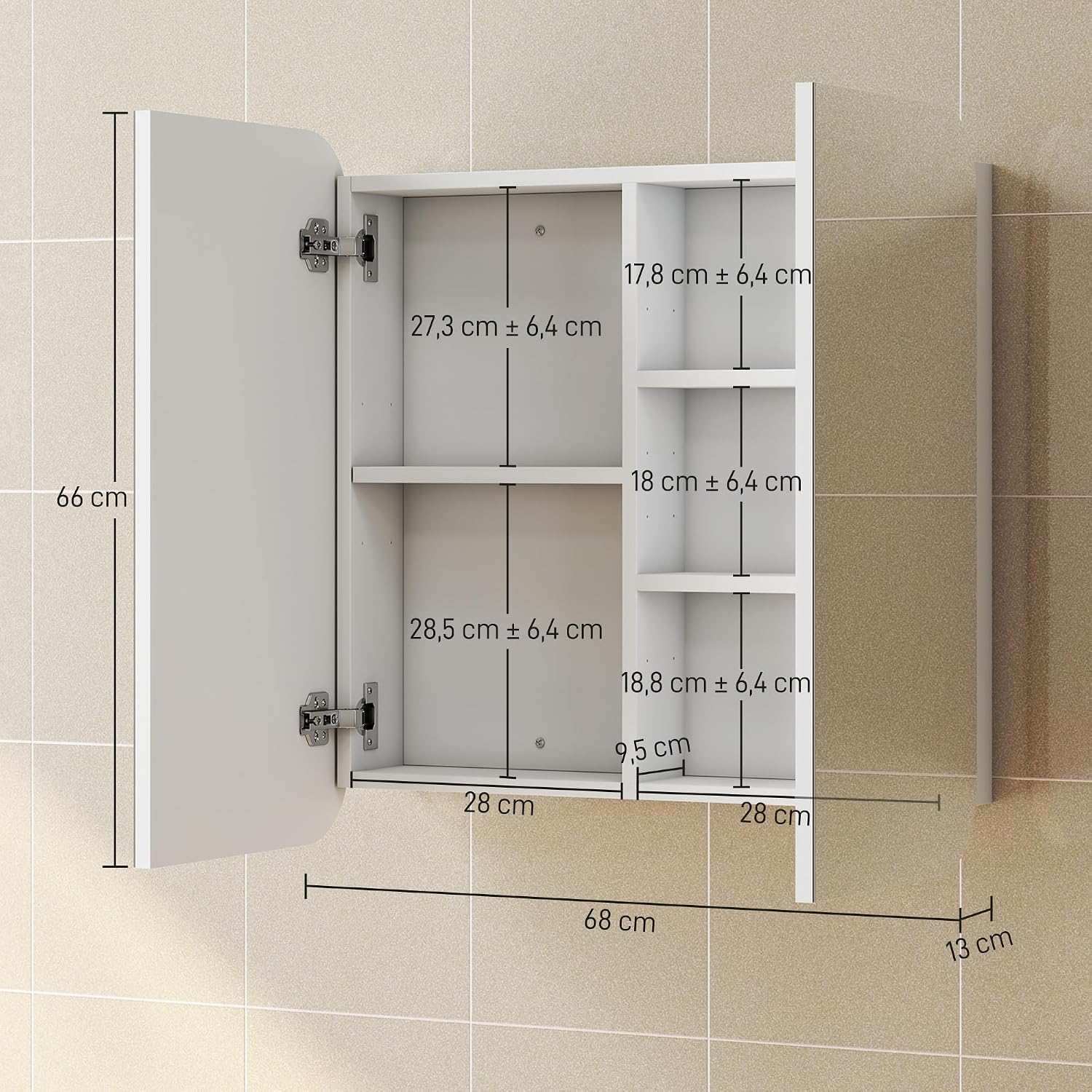 Detalle 2 de HOMCOM Armario de Baño con Espejo 68x13x66