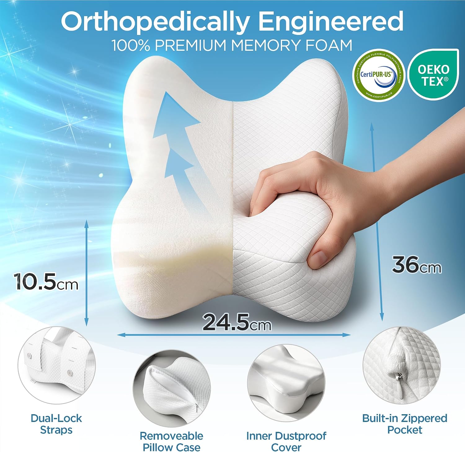 Thumbnail 6 de PinkFroggie FC003-Leg Pillow Memory Foam Knee Pillow with Straps and Washable Cotton Cover