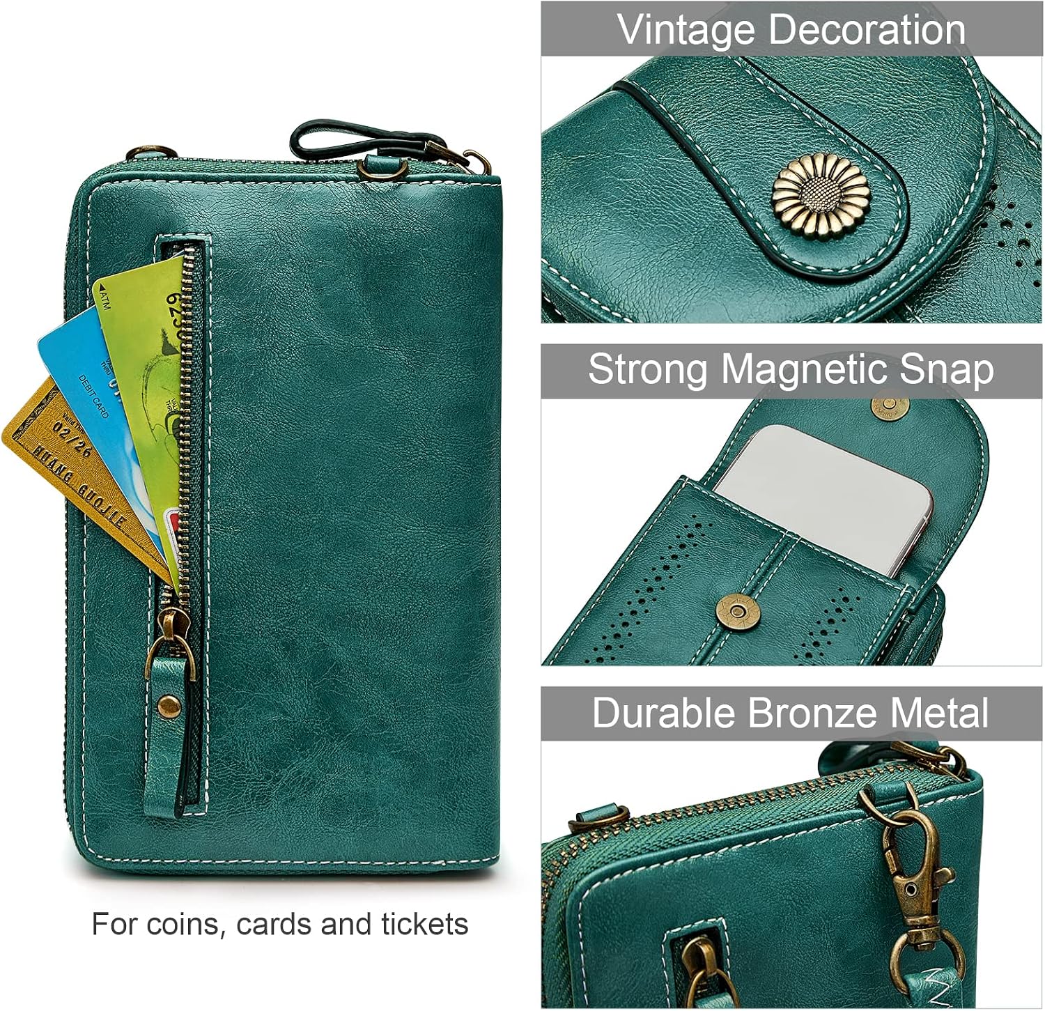 Detalle de S-ZONE Pn21b017 portamonete/portacellulare da donna con blocco RFID e tracolla staccabile