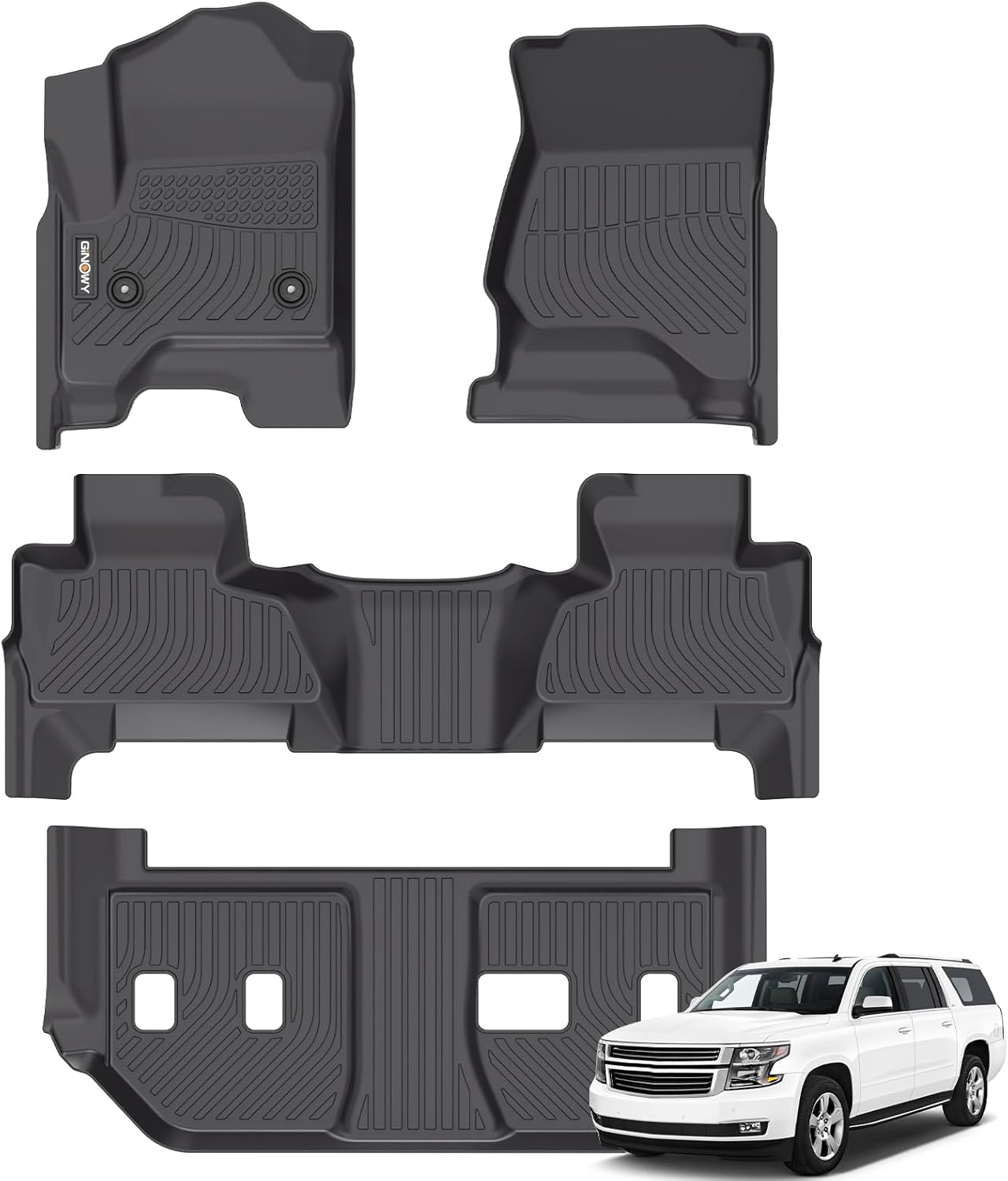 Detalle de GINOWY Floor Mats for Chevy Suburban/GMC Yukon XL 2015-2020 — 2nd Row with Bench Seat, All-Weather TPE Floor Liners