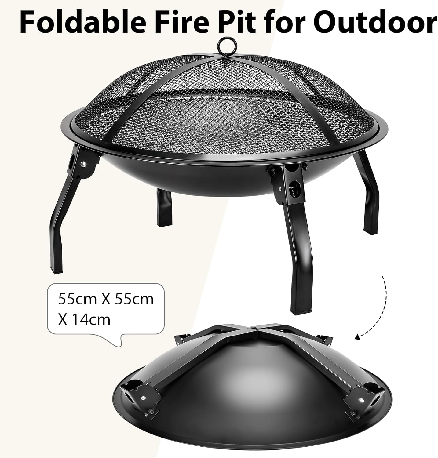 Thumbnail 2 de INCIKITI Foldable Portable Camping Fire Pit with Charcoal Grate, Grilling Grid and Spark Guard