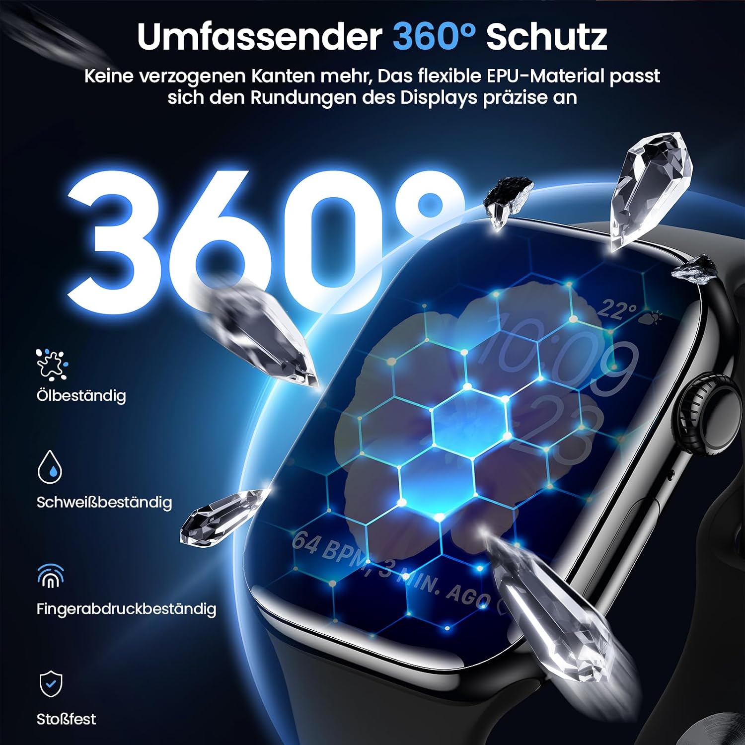 Detalle 2 de UniqueMe Displayschutz für Apple Watch 42 mm – 4er-Set HD-TPU-Folie (Series 11/10) mit einfacher Installation