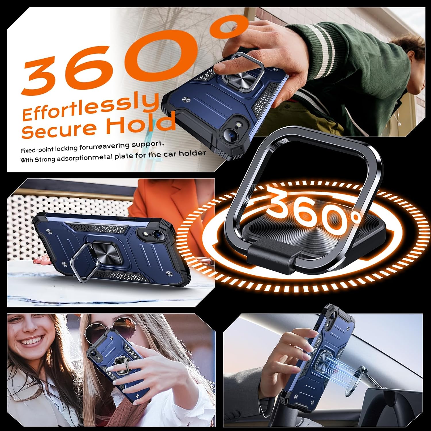 Detalle 2 de Anqrp Armor Handyhülle für iPhone XR mit Ring-Ständer – stoßfeste Schutzhülle in Blau
