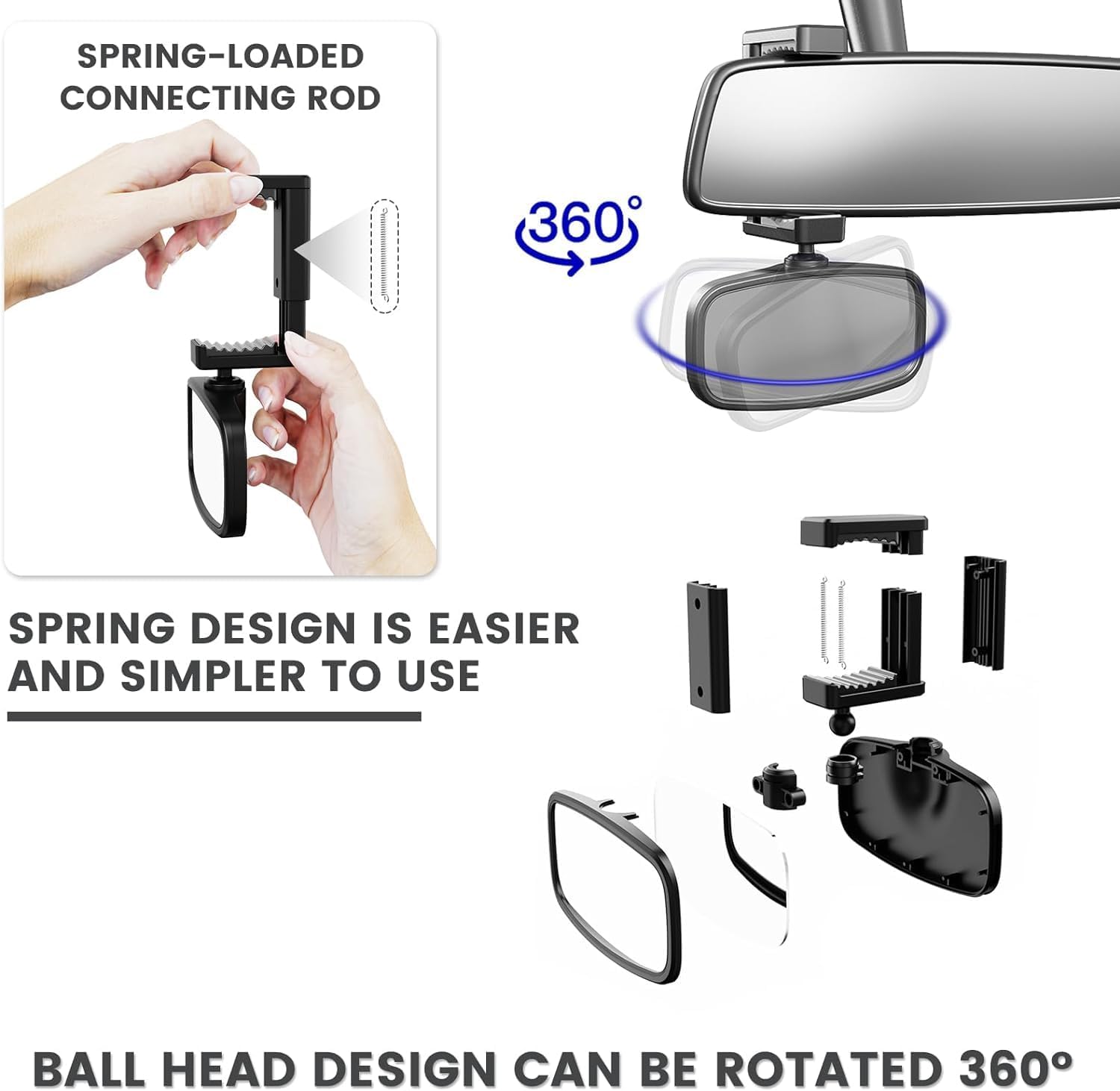 Thumbnail 2 de Retroviseur Bébé 360° – Miroir de voiture en verre avec pince à ressort, noir