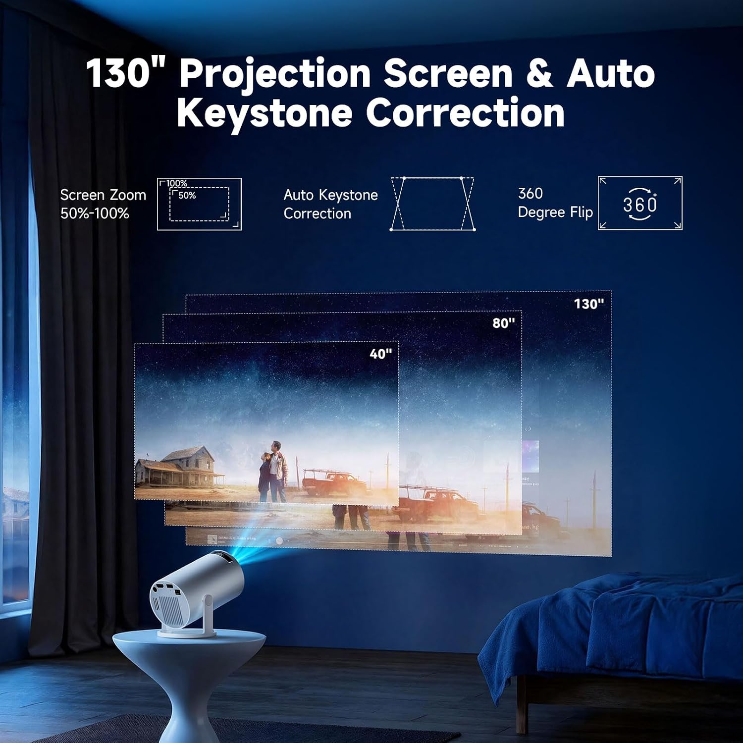 Thumbnail 5 de INMOZATA Mini Projector with Built-in Android TV (4K/1080p), Bluetooth 5.4, Wi‑Fi 6, and Auto Keystone