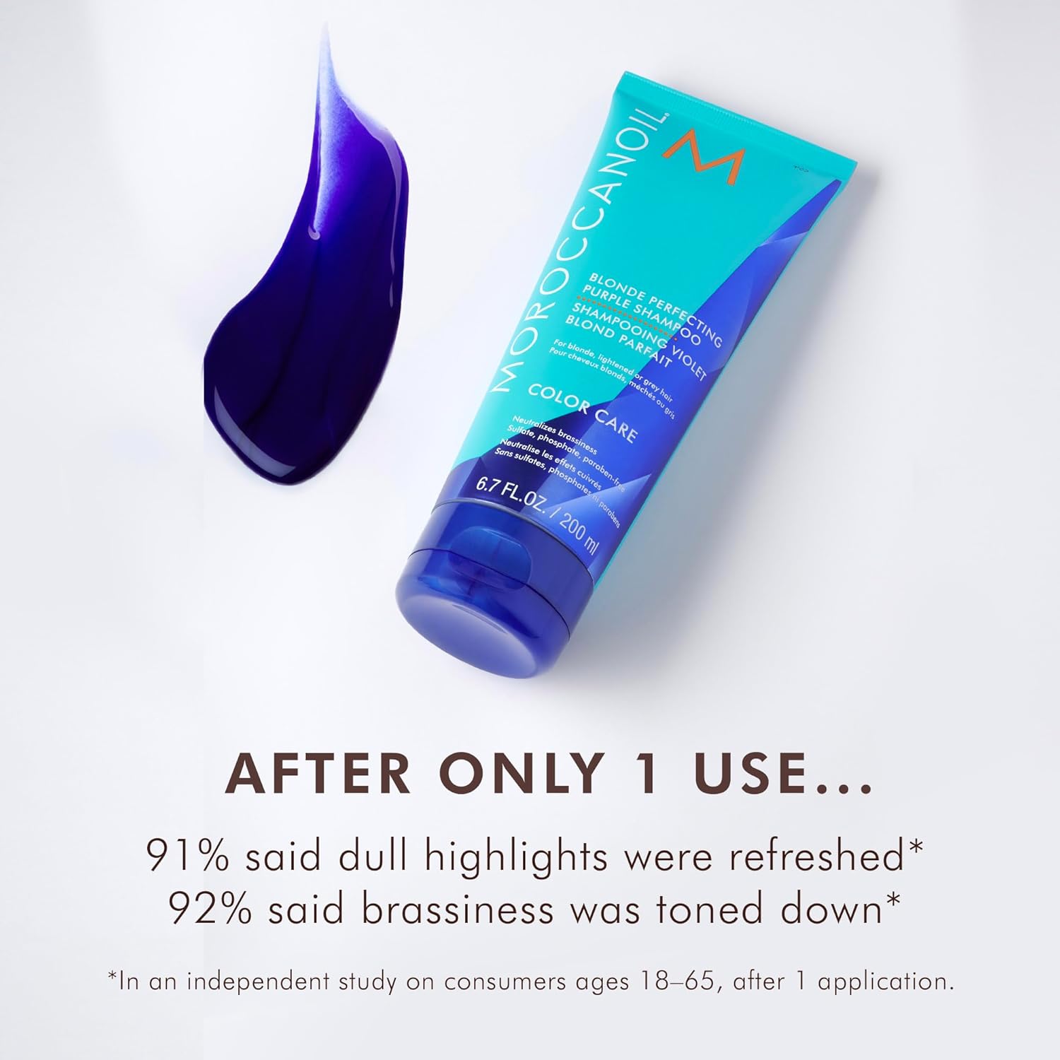 Detalle de Moroccanoil Silbershampoo – Silberpigmente gegen Gelbstich, pflegend mit Arganöl