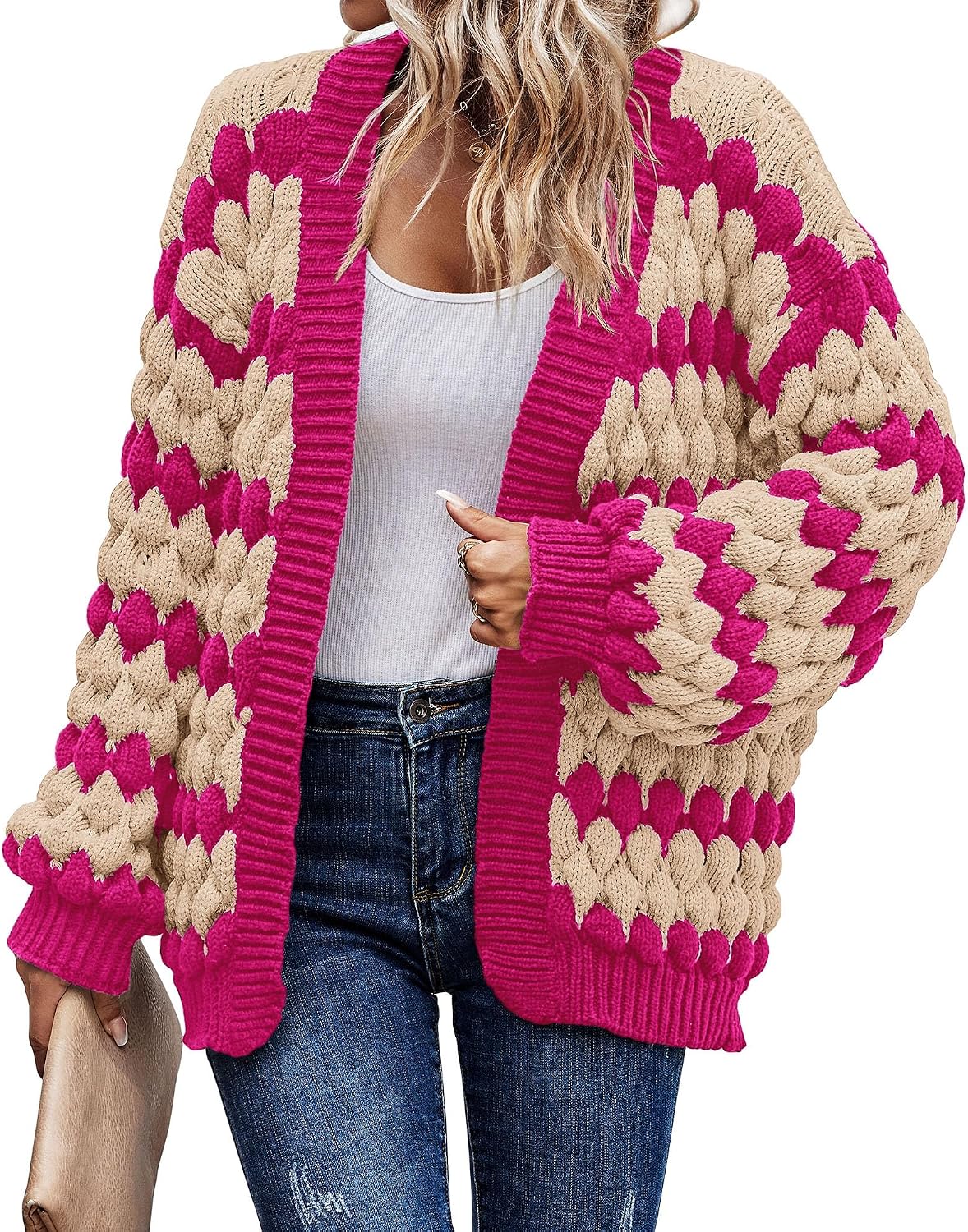 Detalle de KIRUNDO Womens Chunky Cable Knit Cardigan sweater