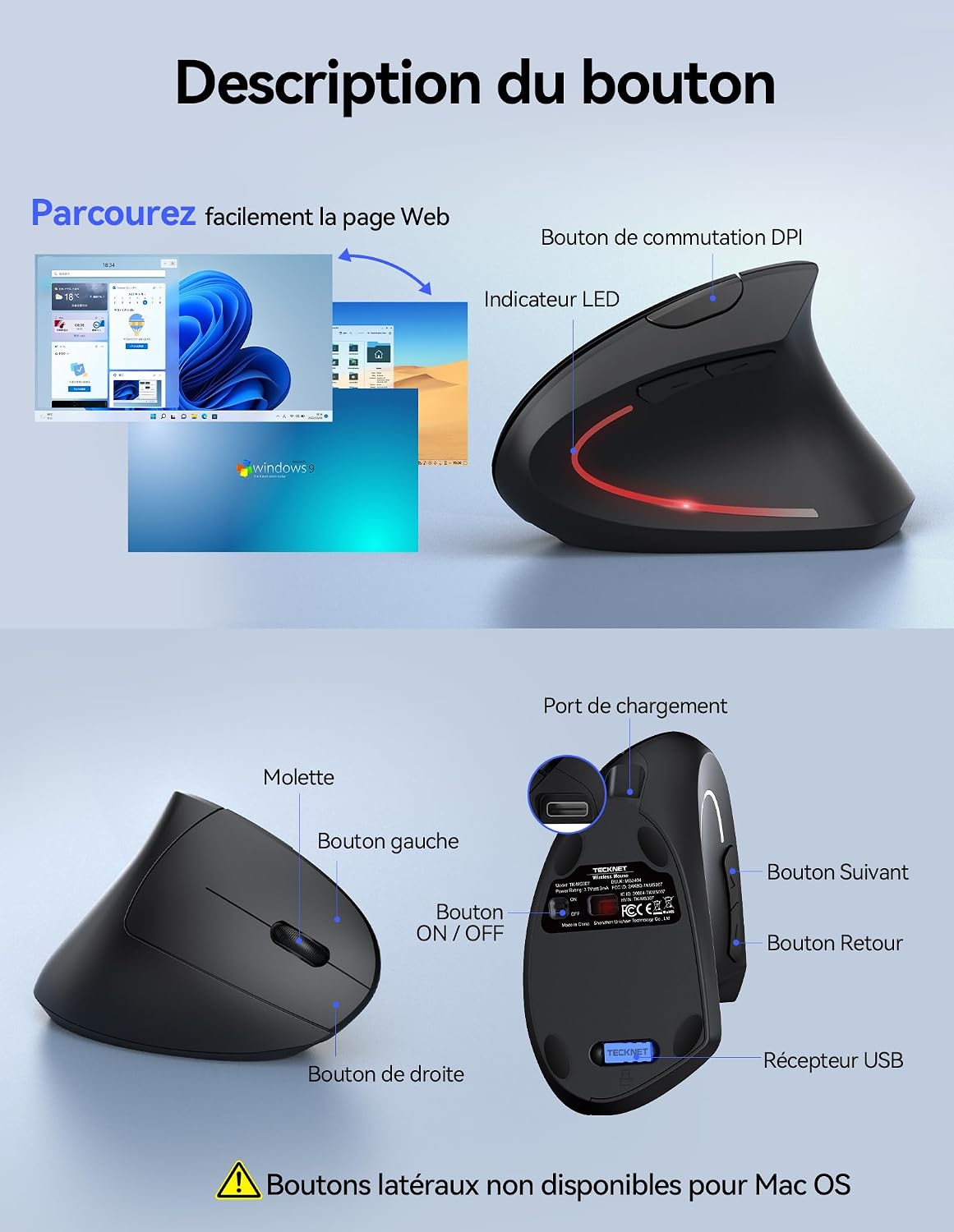 Thumbnail 6 de TECKNET Souris Ergonomique 4800 DPI
