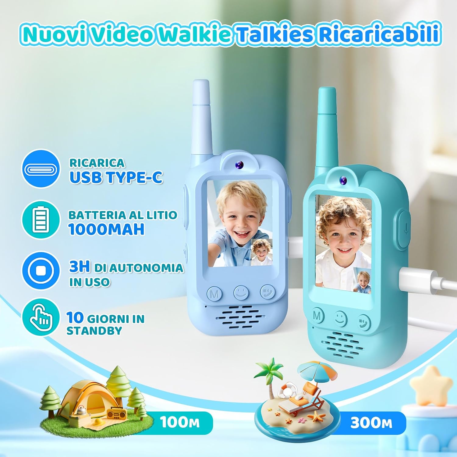 Detalle 2 de iKidiki Video Walkie Talkie Bambini Ricaricabili – comunicazione video sicura per primi giochi all’aperto