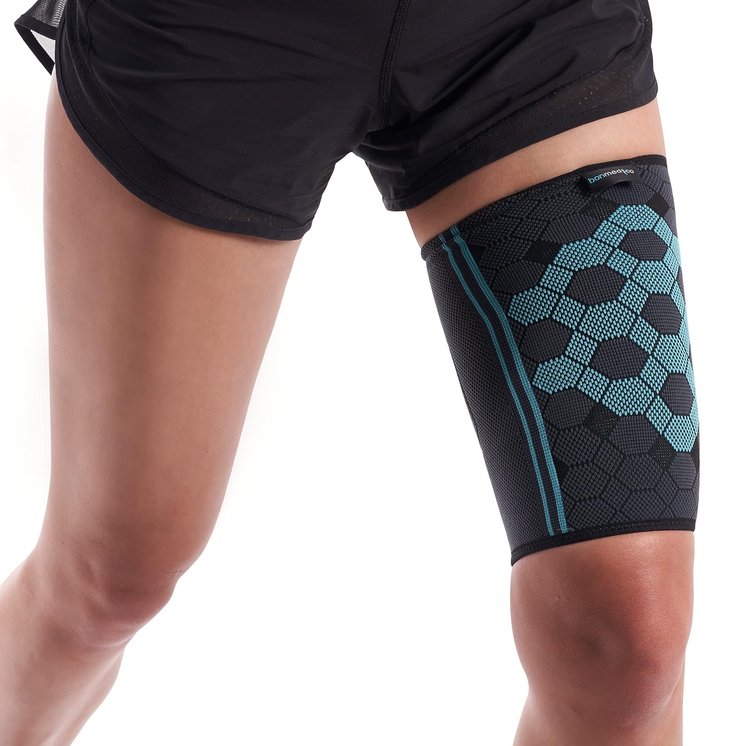 Detalle de bonmedico Oberschenkelbandage mit Kompression – Größe S, Schwarz