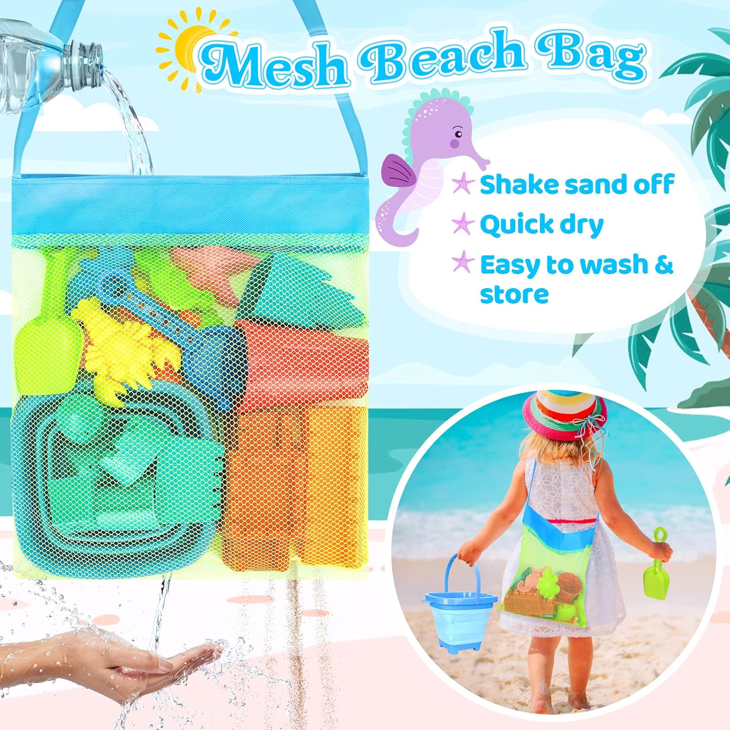 Thumbnail 2 de Collapsible Beach Toys for Kids Toddlers: 22-Piece Packable Sand Toy Set with Mesh Bag