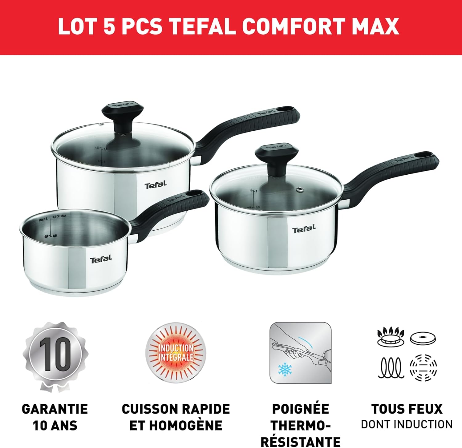 Detalle 2 de Tefal Comfort Max, 3 casseroles 14-18 cm ⚙