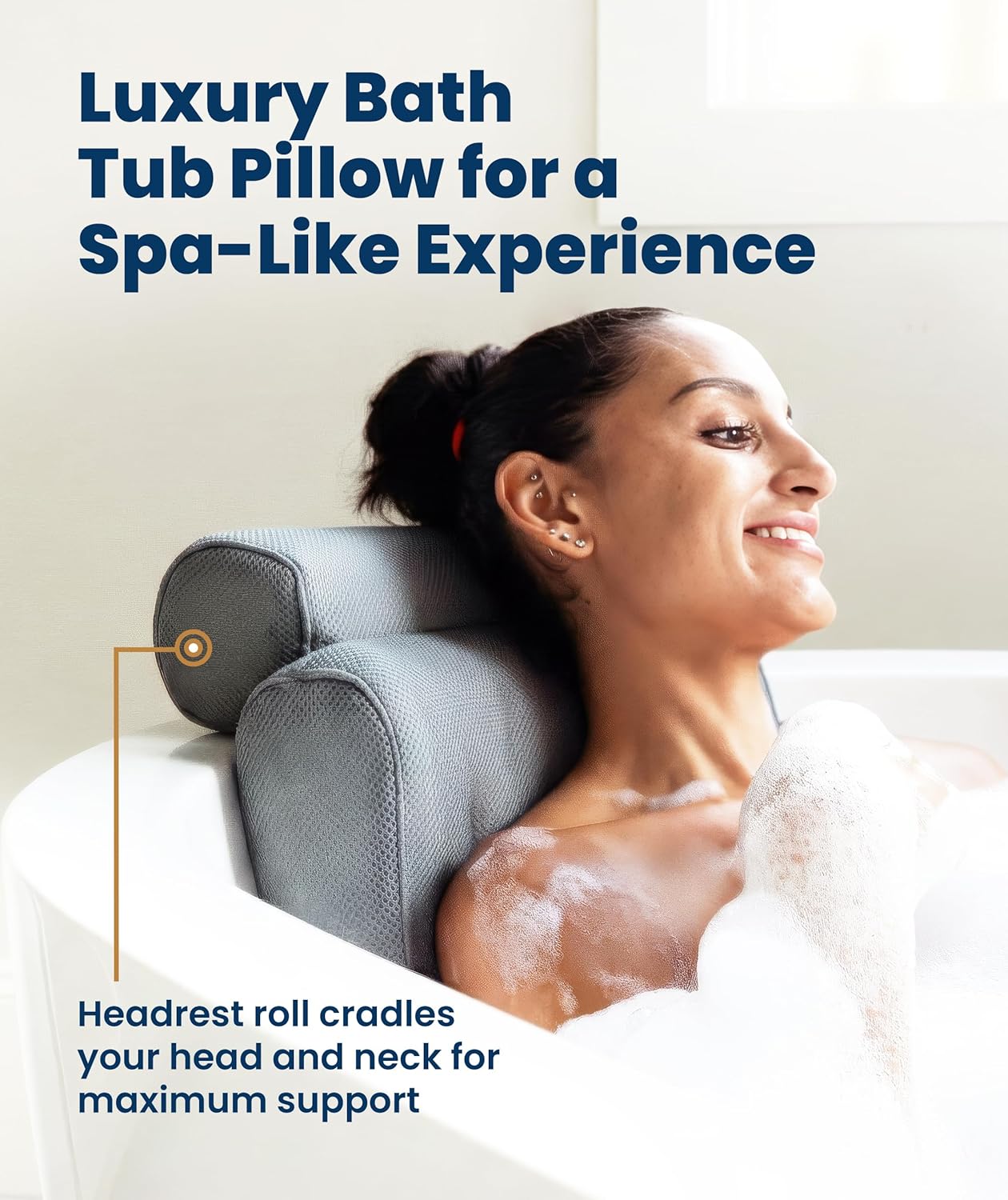 Detalle de Everlasting Comfort Bath Pillow (Bath Cushion) for Head & Neck Support with Suction Cups – Grey