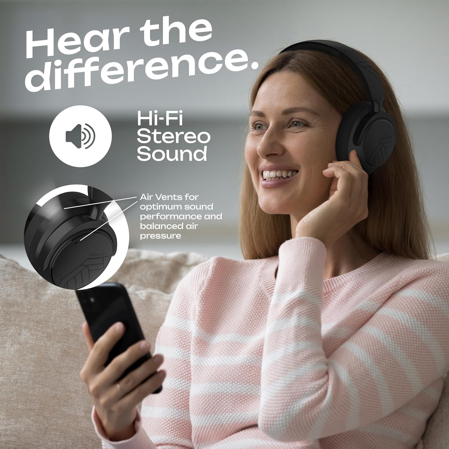 Detalle de PowerLocus Active Noise Cancelling 70‑hour wireless headphones
