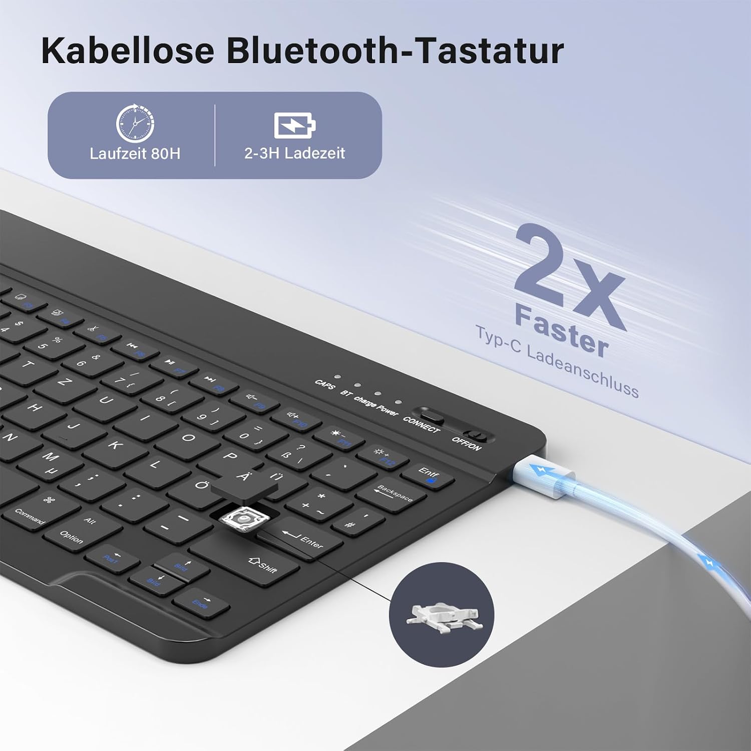 Detalle 1 de CC Store Hülle mit Tastatur für iPad Air 11 Zoll (M3/M2, Air 4/5) und iPad Pro 11 – magnetische Bluetooth-Tastatur, QWERTZ, schwarz