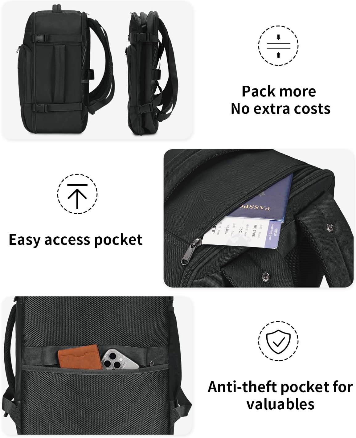 Thumbnail 4 de ECOHUB Easyjet Cabin Bag 45x36x20 Underseat Bag – 30L Recycled PET Carry-On