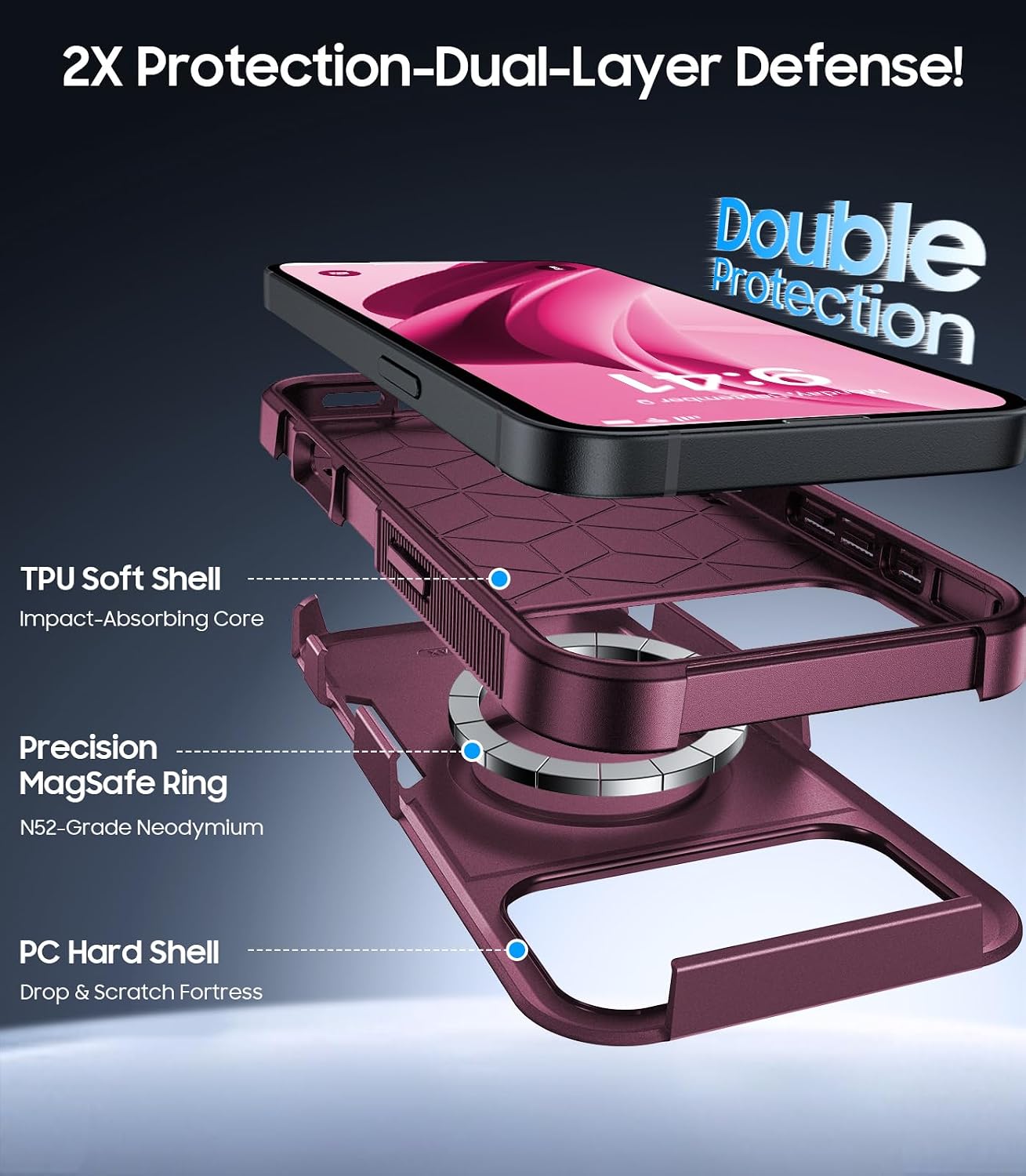 Thumbnail 1 de DEVISELOVE iPhone 18 Pro Max Case, Dual-Layer Rugged MagSafe Design