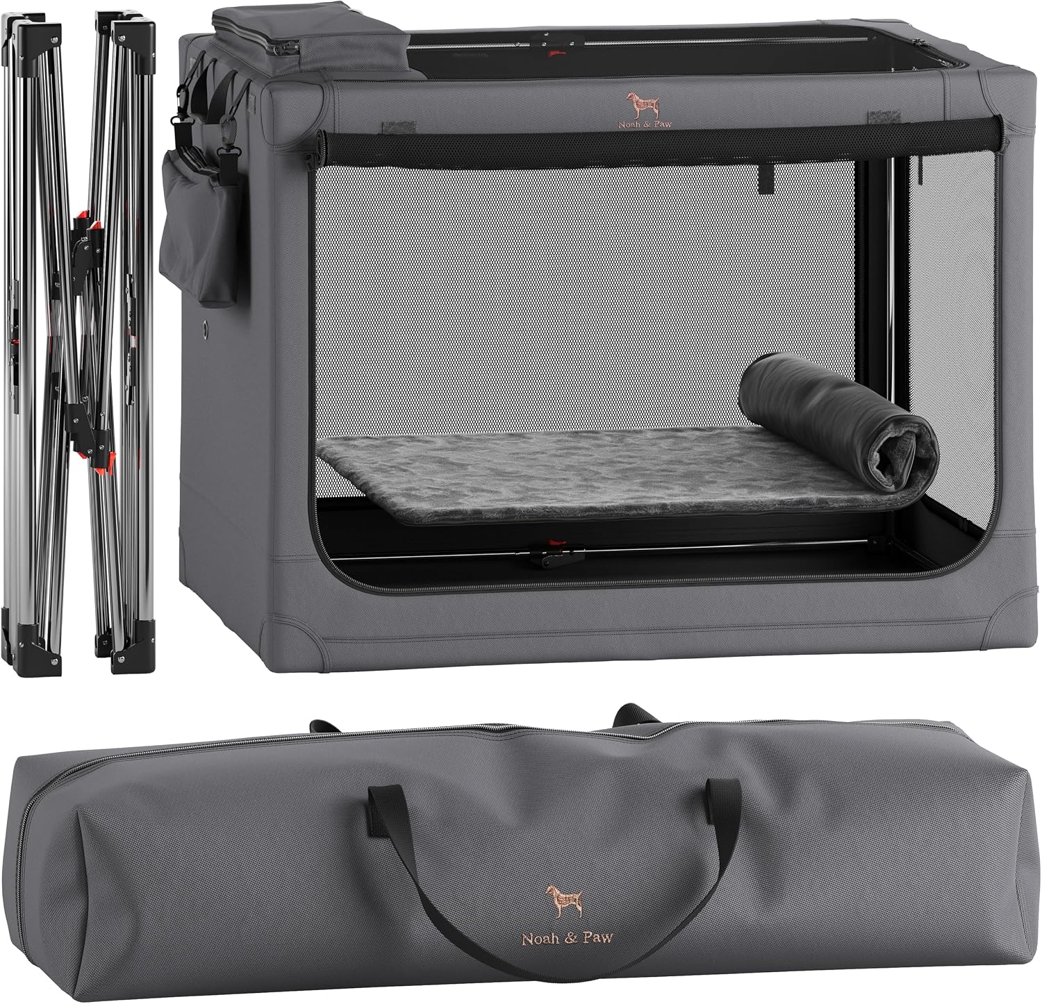 Detalle de Noah & Paw 42-inch Collapsible Dog Crate (XXL) with 10mm locking zippers and pet mat
