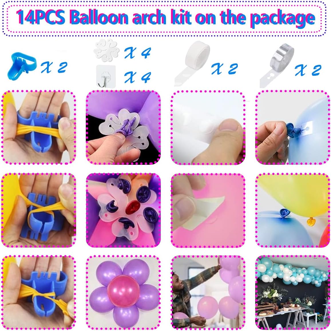 Detalle 2 de YEPVIE Elektrische Luftballonpumpe 600W – Set mit 14 Ballongirlande-Kits, 2 Inflationsmodi und Doppeldüse