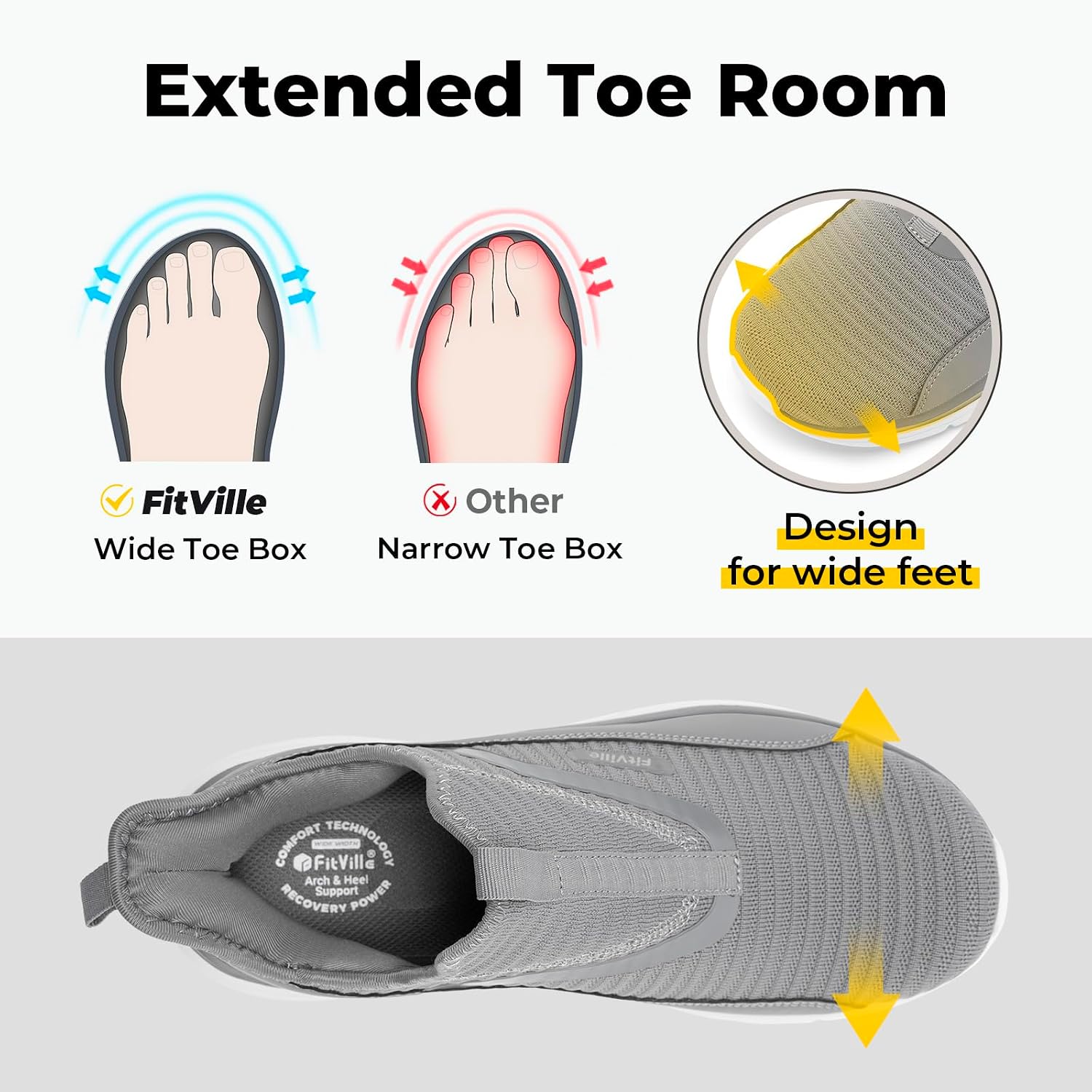 Detalle de FitVille Scarpe da camminata uomo extra larghe slip-on traspiranti senza lacci