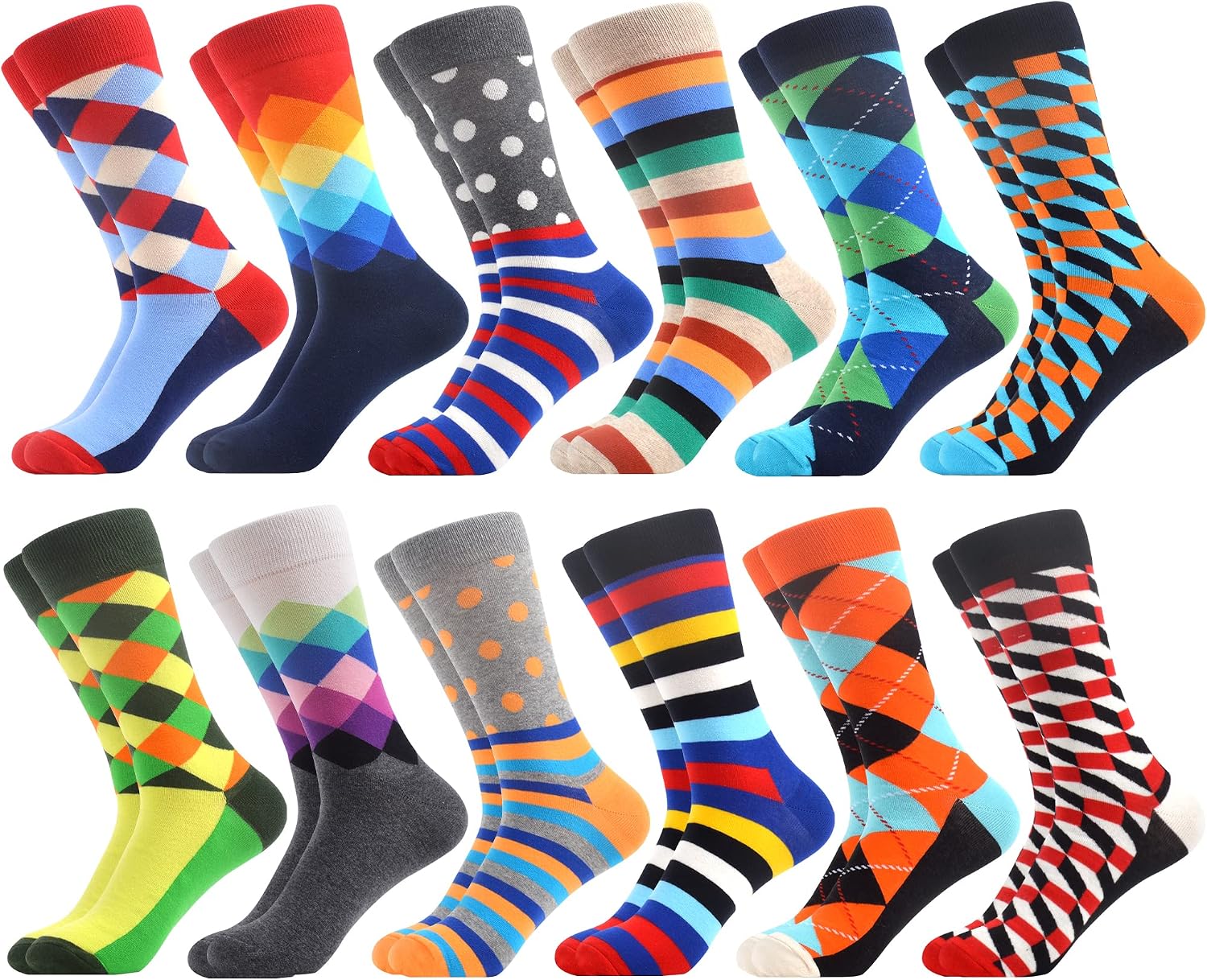 Detalle de Novelty combed cotton crew socks 12 pack