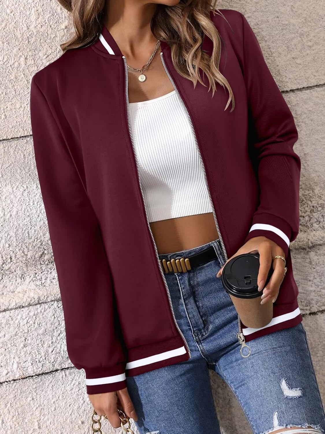 Thumbnail 1 de Magritta Women's Zip Up Jacket: Dressy Long Sleeve Cropped Bomber with Pocket