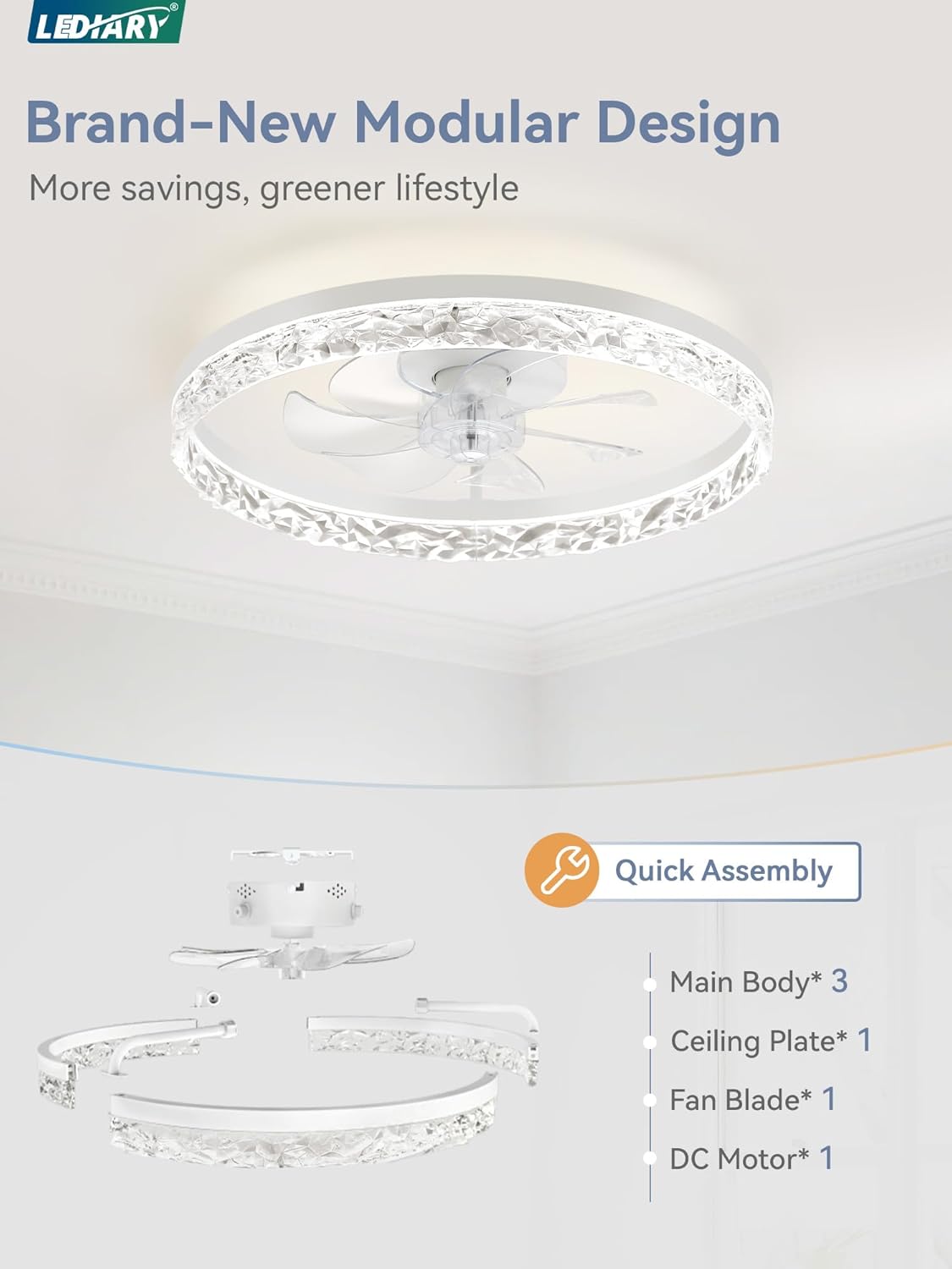 Detalle 2 de LEDIARY 20" Modern Ceiling Fan with Lights and Remote