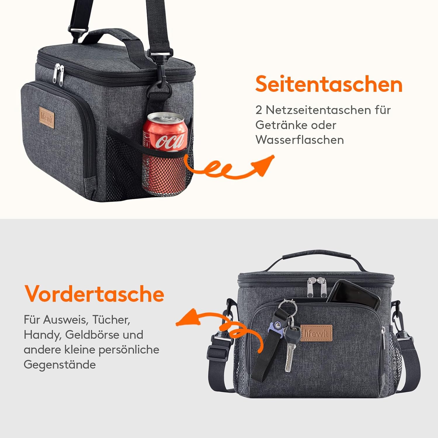 Detalle de Lifewit isolierte Kühltasche 9L – Wiederverwendbar, auslaufsicher, dunkelgrau