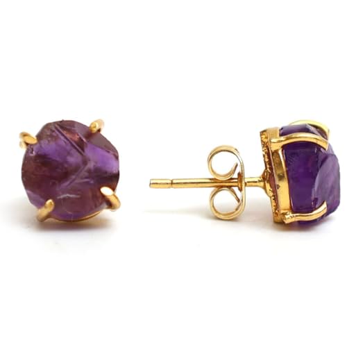 Detalle de GEMPIRES NATURE’S TREASURE Natural Raw Amethyst Stud Earrings for Women