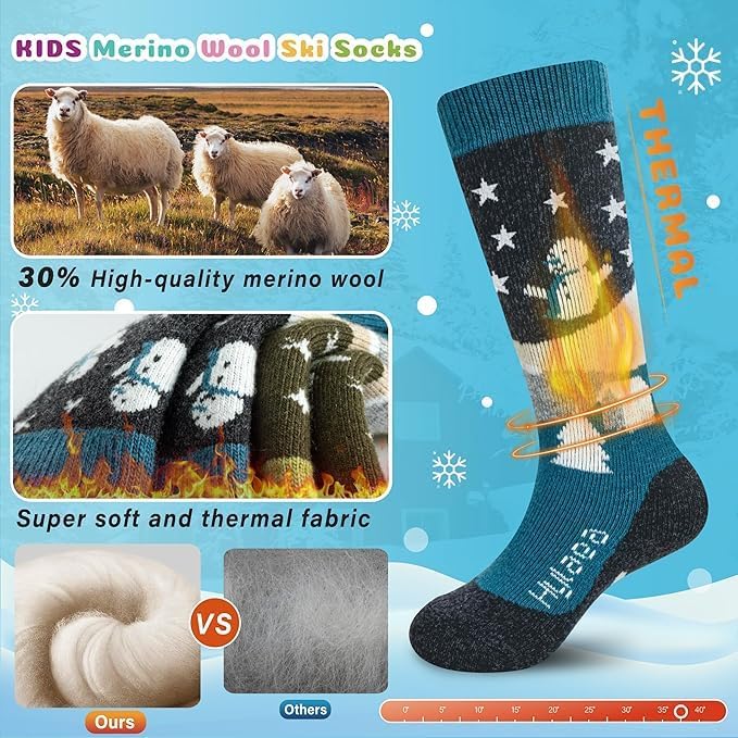 Thumbnail 1 de Hylaea Kids Knee-High Merino Wool Ski Socks, 3-Pack with Full Cushioning
