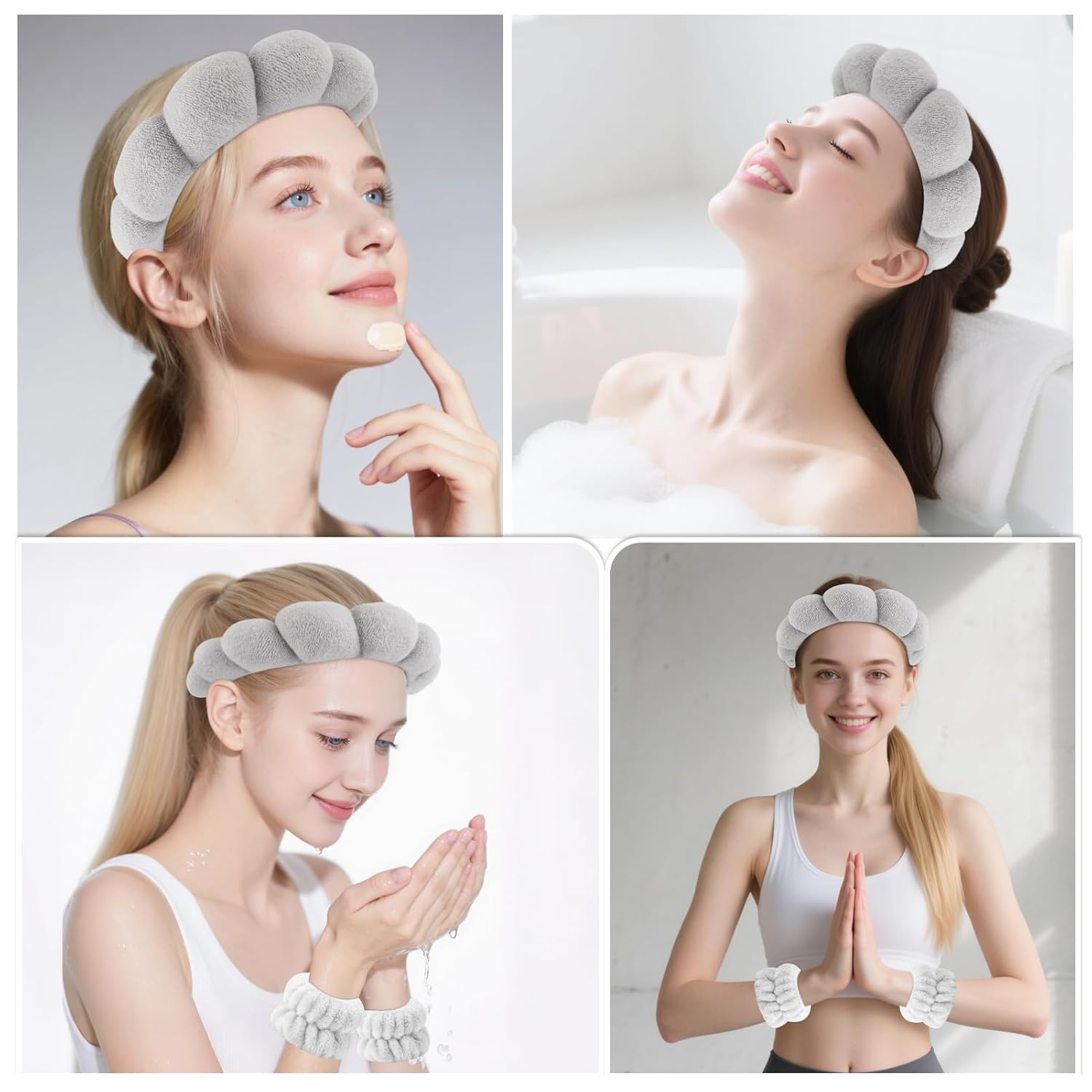 Thumbnail 3 de Zkptops Spa Headband for Washing Face and Wristband Set (Grey-2)