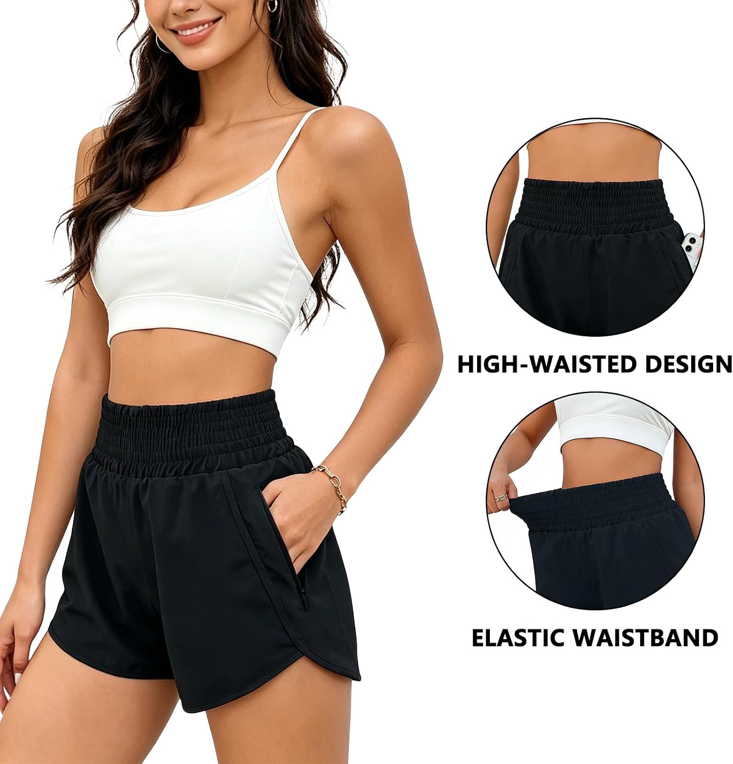 Detalle de JiaYouLC Women's 2 in 1 Running Shorts with One-Side Pocket – Quick-Dry, Lightweight and Flexible