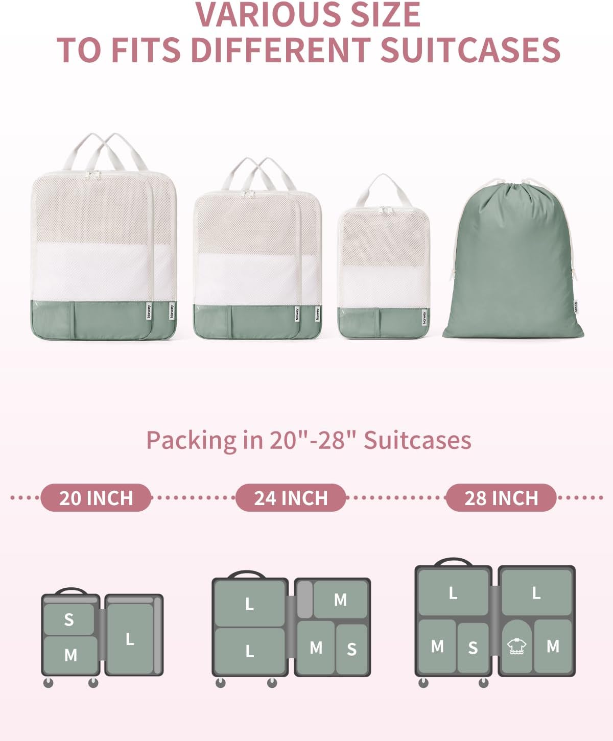 Thumbnail 3 de Narwey 6 Set Compression Packing Cubes