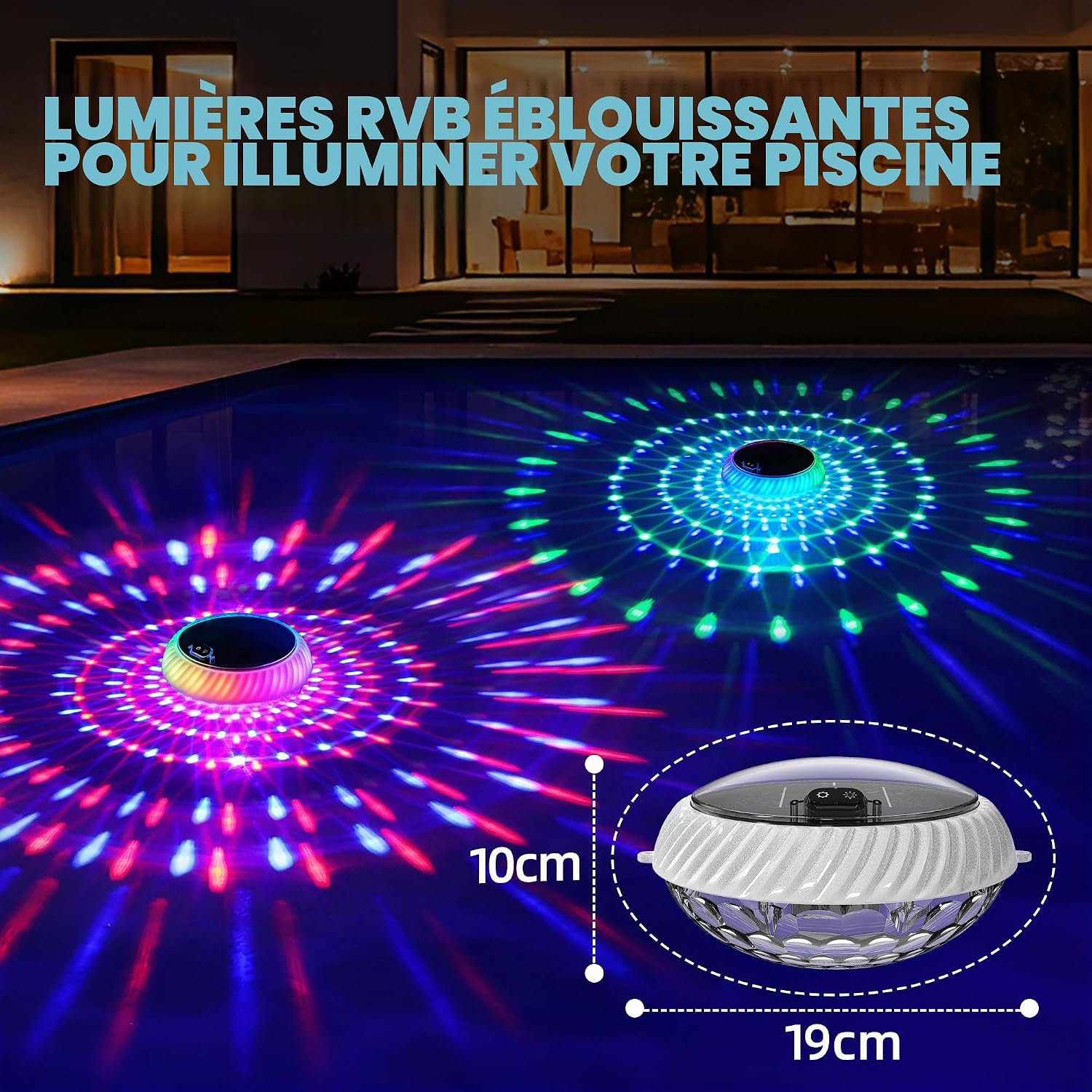 Detalle 2 de AearKing Lumière Piscine Flottante avec Télécommande — Éclairage LED RGB Solaire IP68