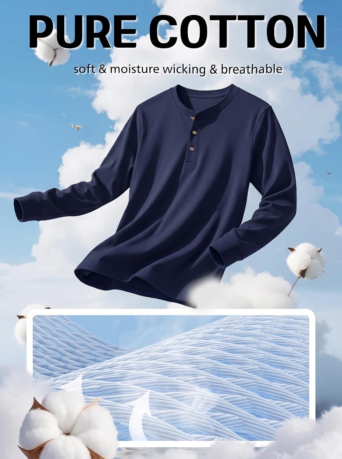 Detalle 2 de EKLENTSON Men's Henley Shirt, Cotton