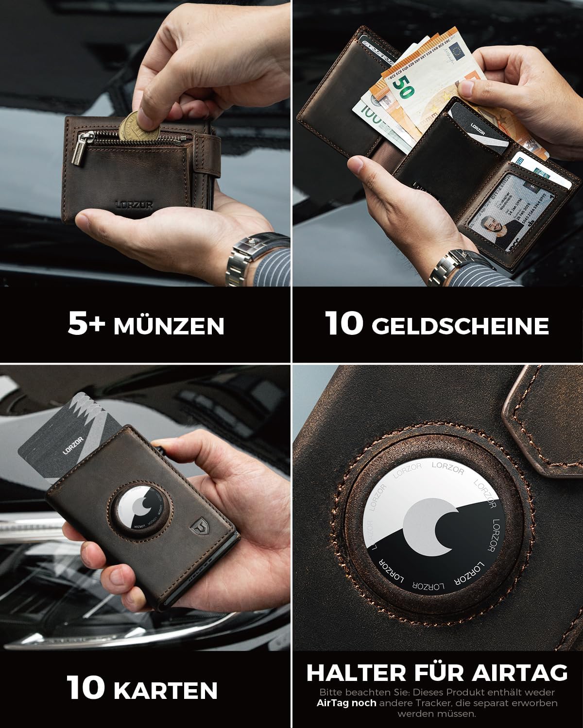 Thumbnail 5 de LORZOR® Design für AirTag Wallet – Slim Wallet mit Münzfach, RFID-Blocker und Aluminium-Kartenbox