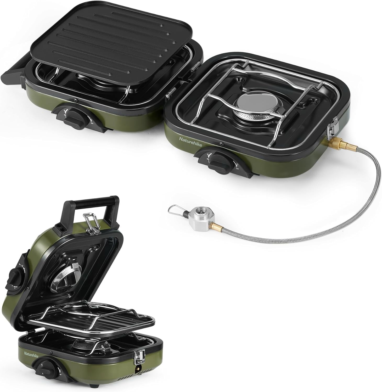 Detalle de Naturehike Foldable 2-in-1 Camping Gas Stove with Grill Plate and Two Burners