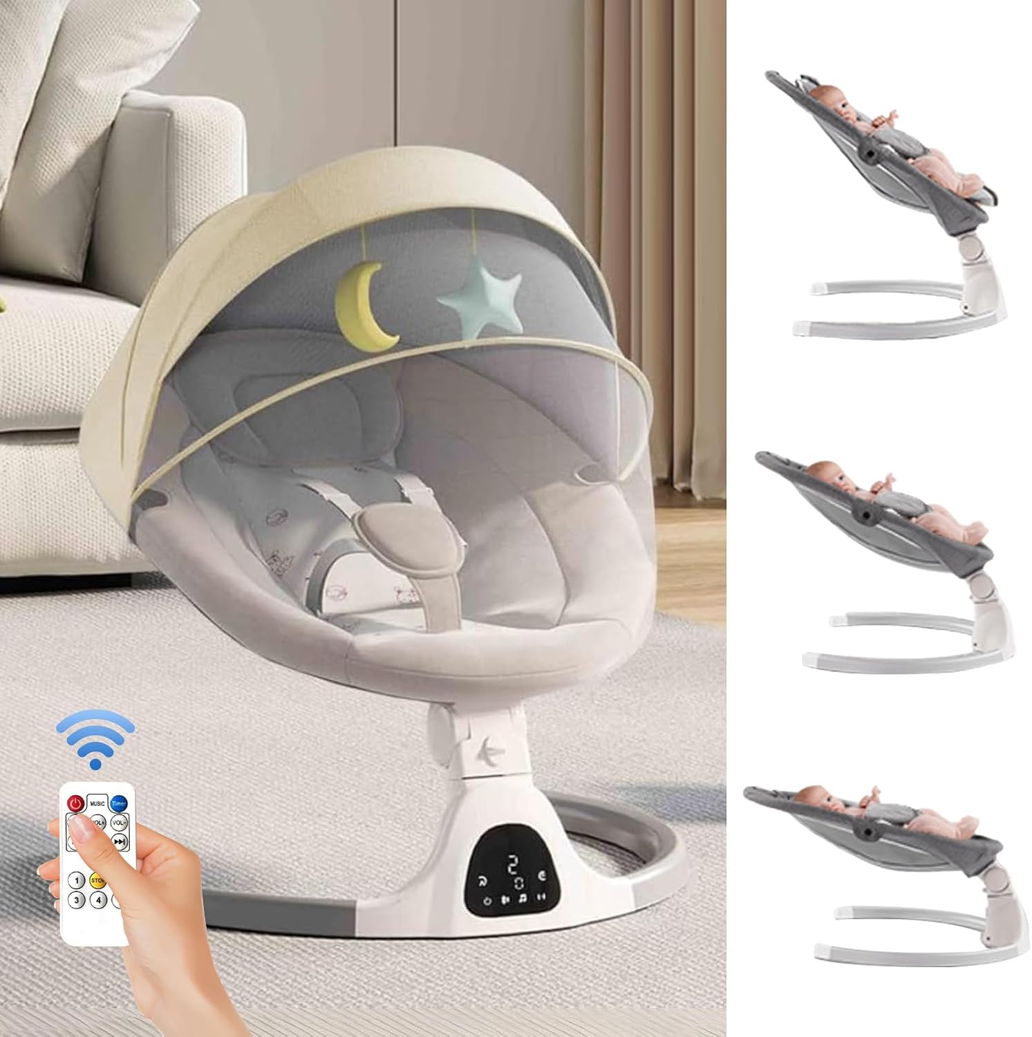 Thumbnail 6 de Beige Adjustable Height Baby Swing